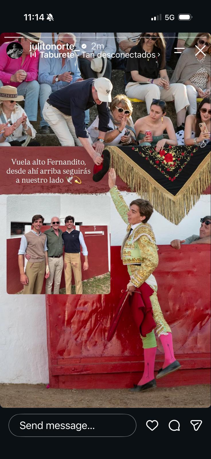 Homenaje de Julio Norte a Fernando en Instagram: brindis de montera